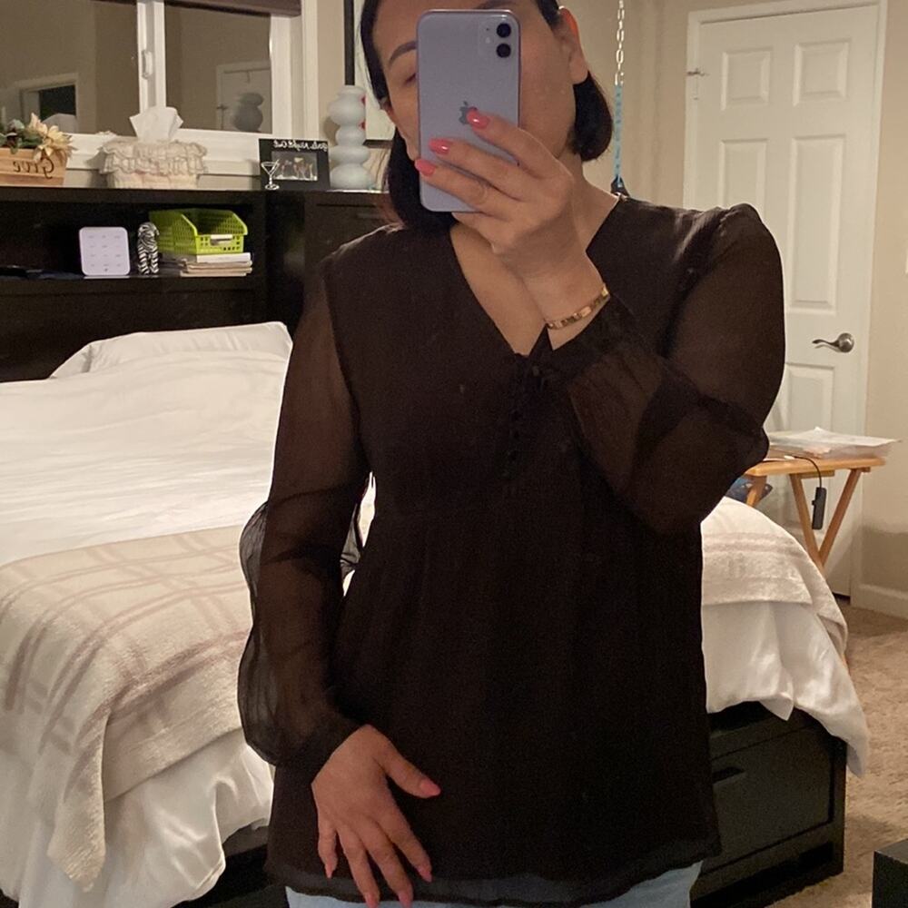 J. Jill Women Espresso 100% Silk Long Sleeve Blouse Size M